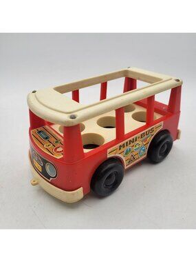Fisher Price Little People Play Family Mini Bus #141 Vintage 1969 Red & White